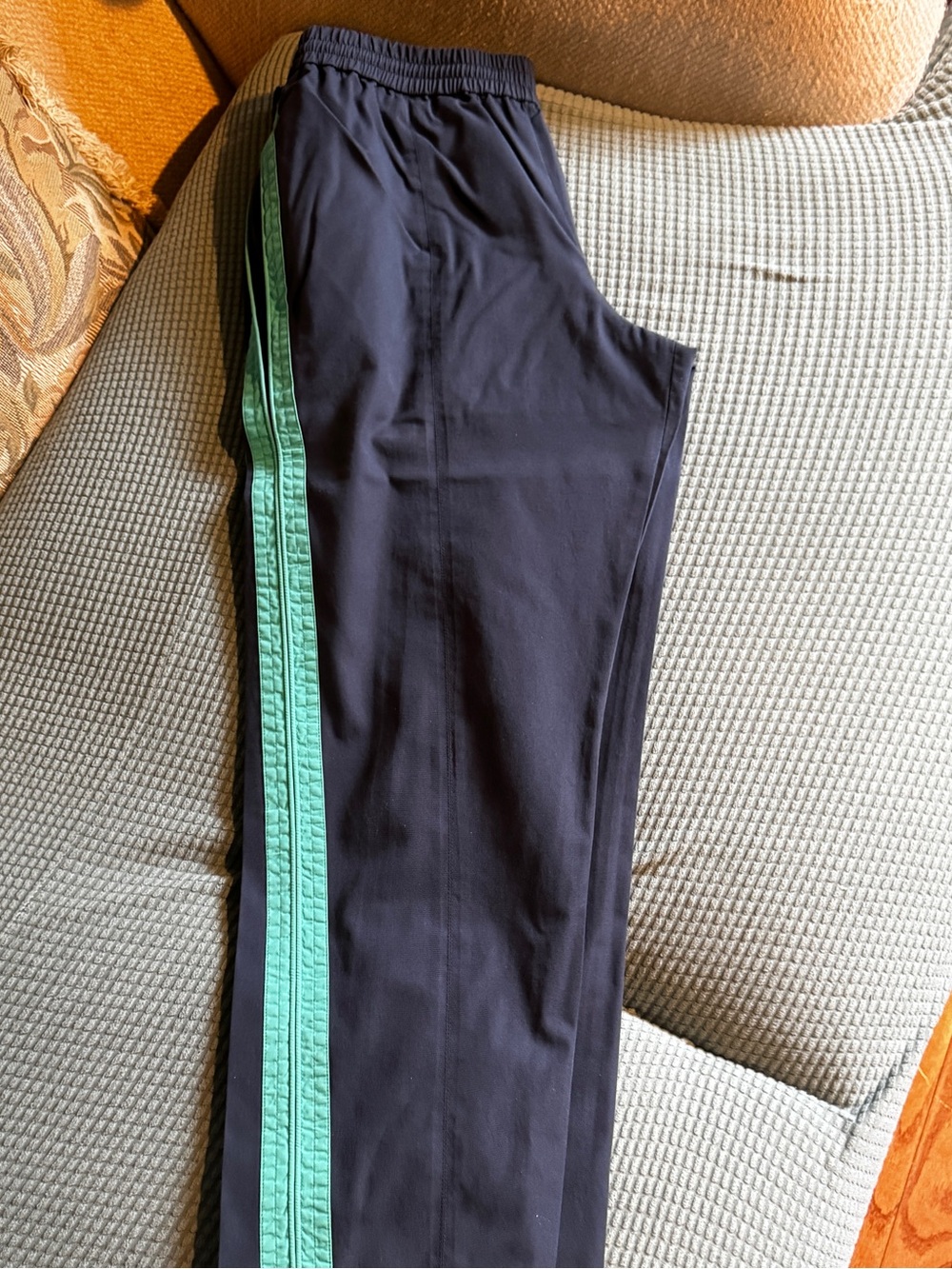 Kenzo Men's Navy Track Pants with Mint Green Side Stripe